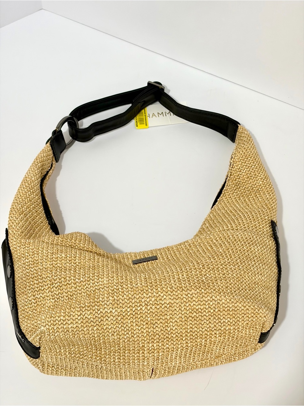 Hammitt Tom Zip Medium Hobo Shoulder Bag In Noir Smooth Raffia/Gunmetal/NWT - Picture 12 of 14